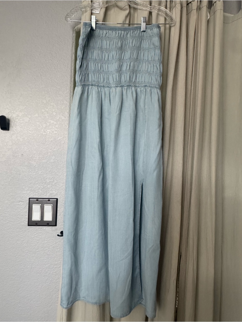 cloth & stone Smocked Bodice Light Blue Midi Dress